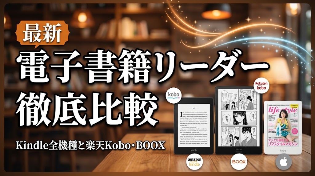 電子書籍リーダー比較｜Kindle全機種と楽天Kobo・BOOX